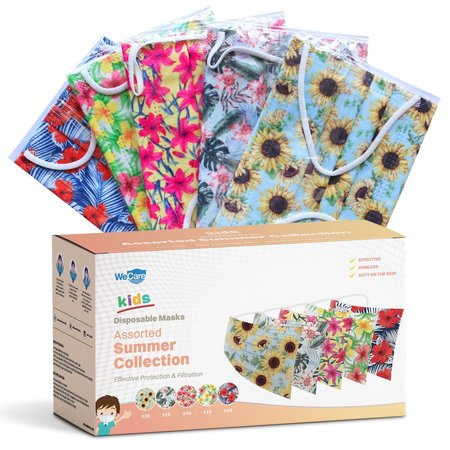 WECARE Individually Wrapped Kids Face Masks, Summer Collection, 50PK WC-WMN100101-KIDS-FACE-MASKS-SUMMER-ASTD